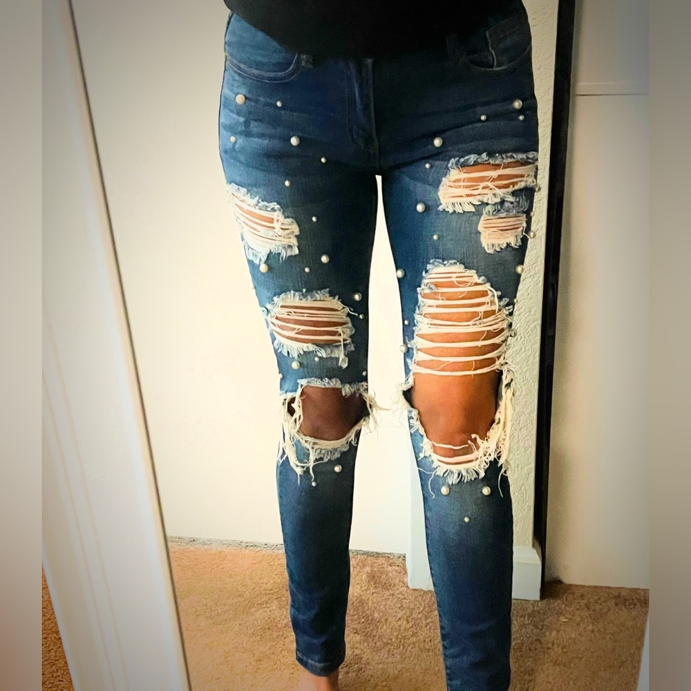 MACHINE NOUVELLE MODE JEANS PEARLS | RIPPED | SIZE 5